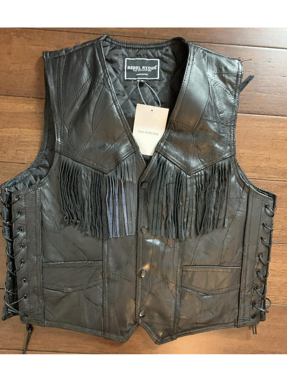 Rebel Ryder Genuine Leather Biker Motorcycle Vest W/ Fringe Fully Lined Sz M New